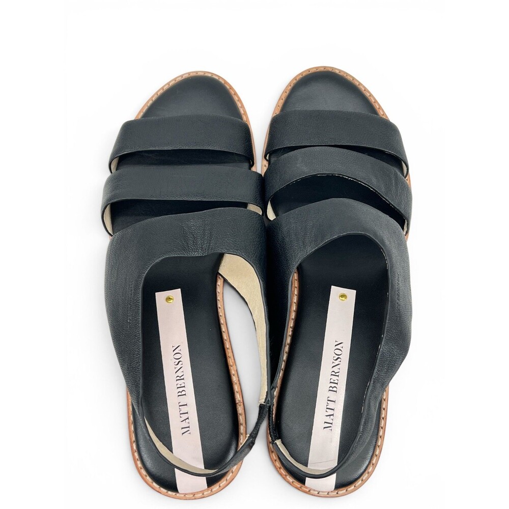 Matt Bernson Black Leather Slip On Sandals Size 9 Classic Casual Summer Comfort